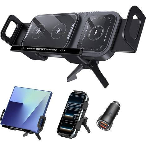 15W Car Phone Holder Induction, Qi Fast Car Induction Charger, Dual Coil Auto Clamping Wireless Charger for Z Fold 7/6/5/4Z Flip 7/6/5/4 S25/S24/S23 Series (1/5)