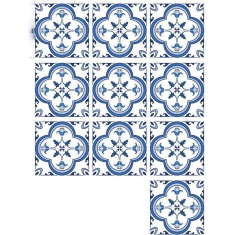 CYRILL – Autocollants Carrelage Salle de Bain et Cuisine 10 Pcs 20x20 cm - Décoration murale en carrelage mosaïque PVC imperméable style carreaux de ciment Azulejos (1/5)