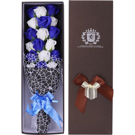 Bouquet de roses artificielles innovantes en savon, bleu et blanc avec boîte, cadeau de mariage, Saint-Valentin et fête. (1/5)