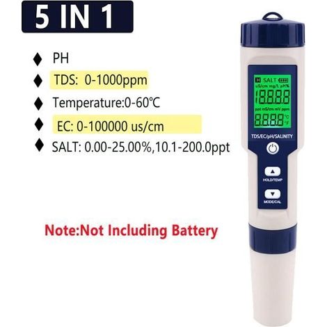 Mesure-controle,Testeur de qualité de l'eau 10 en 1, testeur de PH-EC-TDS-salinité-thermomètre, multi-paramètres- 5 in 1 Type1