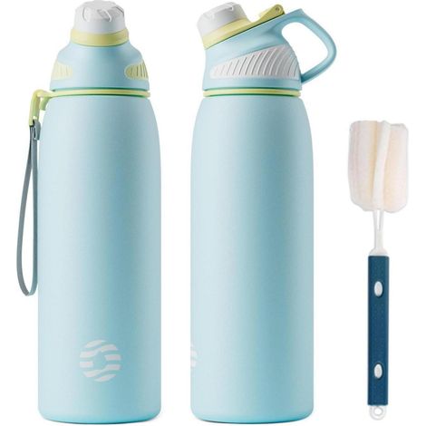 Trinkflasche Edelstahl Sport Magnetdeckel BPAfrei 1L Hellblau 1000 ml (1/5)
