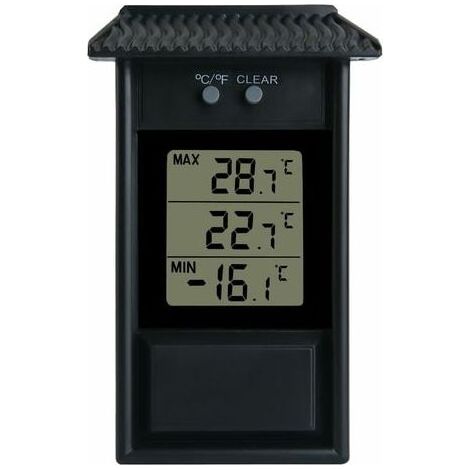 Gewchshausthermometer, wasserdichtes Digitalthermometer, 0,1°C Auflsung, Temperaturbereich -20 bis 50°C, Wandmontage, batteriebetrieben (schwarz) (1/4)