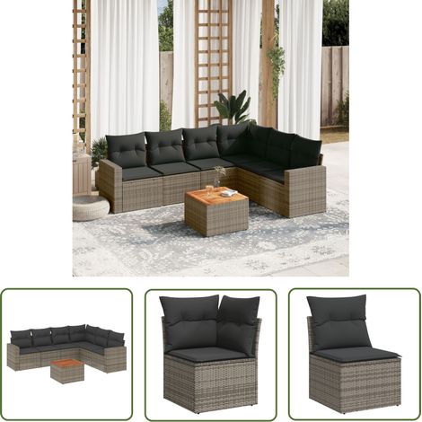 The Living Store Salon de jardin avec coussins 7 pcs gris résine tressée - Salon De Jardin - Mobilier Extérieur - Set Salon De Jardin - Résine Tressée - Rotin Synthétique (1/5)