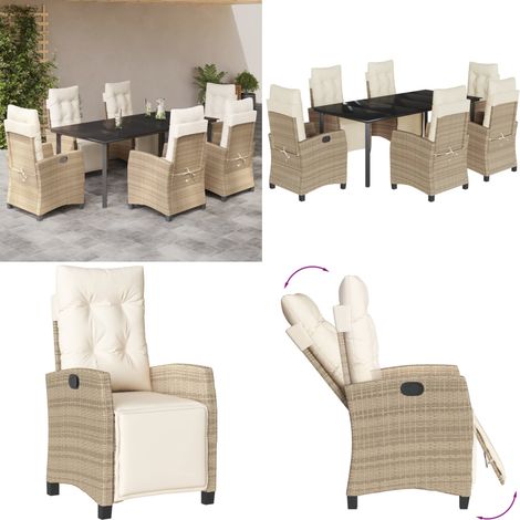 7-tlg. Garten-Essgruppe mit Kissen Beige Poly Rattan - Gartenstuhl - Gartentisch (1/5)