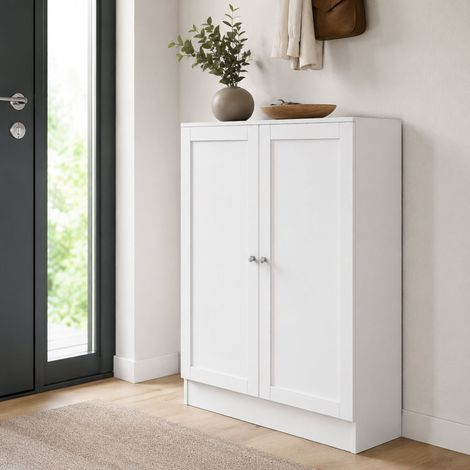 Dmora - Scarpiera Ambre, Mobile portascarpe, Armadio da ingresso multiuso, Mobiletto per calzature, 79x28 h107 cm, Bianco (1/3)