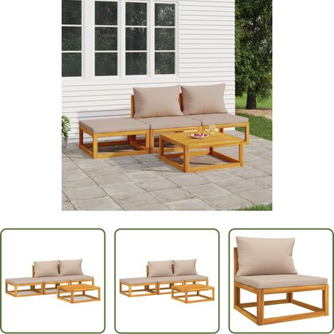 Gartenmöbel -  4-tlg. Garten-Lounge-Set mit Taupe Kissen Massivholz (1/5)