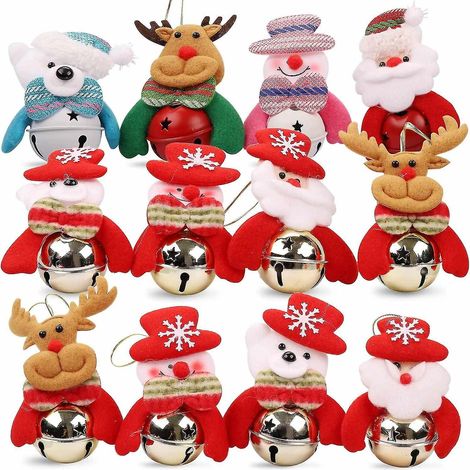 12 cloches de Noël pour décoration intérieure, sapin de Noël, décoration de porte (3 Père Noël, 3 Bonhommes de neige, (1/5)