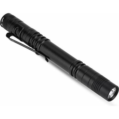 Mini Lampe de Poche Torche LED Tactique Forme de Stylo Léger Ultra Lumineuse Imperméable Quotidien en Alliage d'Aluminium Noir pour Randonnée Camping, (1/5)