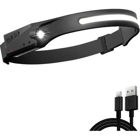 Lampe frontale rechargeable, lampe frontale à LED, lampe frontale 230 avec 5 modes d'éclairage, lampe frontale lumineuse pour enfants et adultes, contrôle du capteur de mouvement, pour le camping, la (1/4)