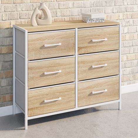 Cómoda de tela de 6 cajones UTAH 80 cm mueble de almacenaje de diseño industrial en madera y blanco