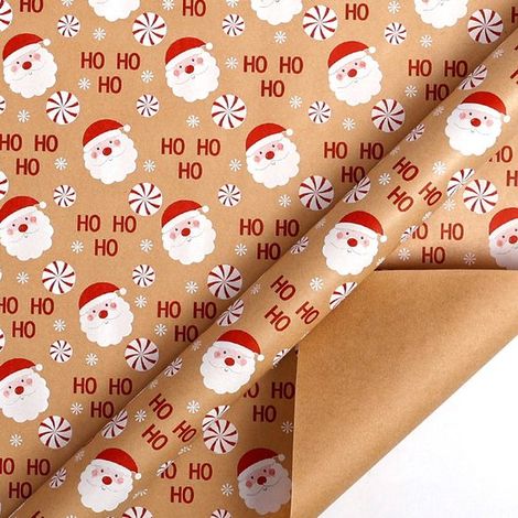 Kraftpapierrolle für Weihnachtsverpackungen – Rot-weißes Weihnachtsmannmotiv für festliche Verpackungen – 43 cm x 9 m (1/2)