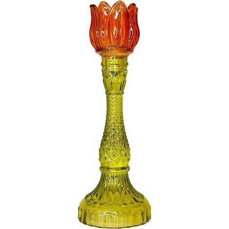 Bougeoir en Verre Rose et Vert Chandelier Décoratif pour Table et Intérieur 10 x 10 x 29 cm - PANGIVO