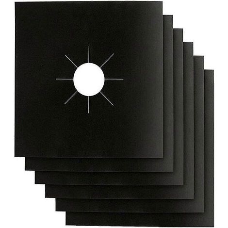 6x wiederverwendbare, antihaftbeschichtete, schwarze Gasherd-Brennerabdeckungen (1/5)