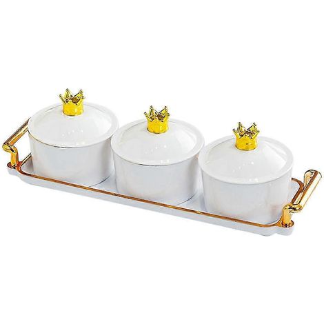 Trockenobstschale, Snackschale, 3-teilige nordische Aufbewahrungsbox, unterteilte Servierplatte, Bonbonglas mit Deckel für Küche und Esszimmer-White (1/5)