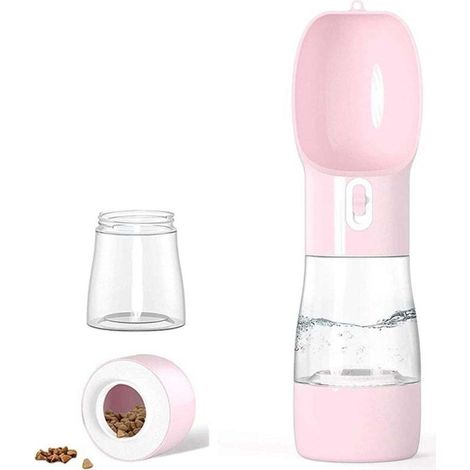 Bouteille d'eau de voyage pour chien - Distributeur portable pour chien et chat pour la marche, les voyages, la randonnée - Récipient extérieur multifonctionnel (Rose) (1/4)