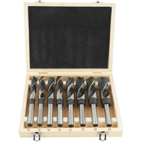 Lot de 8 Forets Hélicoïdaux HSS, Meche Metal Foret Acier, Jeu de Forets HSS à Tige, Coffrets de Forets Traités à la Chaleur 14mm 16mm 18mm 19mm 21mm 22mm 24mm 25mm (1/4)