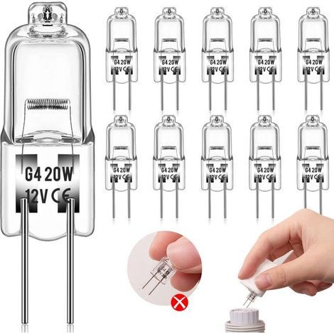 G4 halogen bulbs (10 bulbs) 12V 20W warm white light, dimmable, for replacing crystal chandeliers. (1/5)