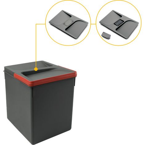 Emuca 8259323 Poubelles pour tiroir de cuisine Recycle avec couvercle anti odeurs, Hauteur 266, 1x15litres, Plastique Gris antr
