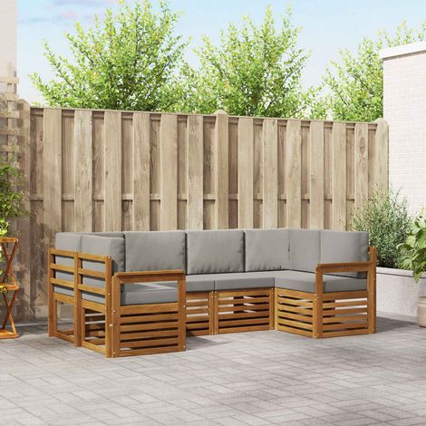 Ecksofa Set 6 pcs Natürlich und Hellgrau Massivholz Akazie