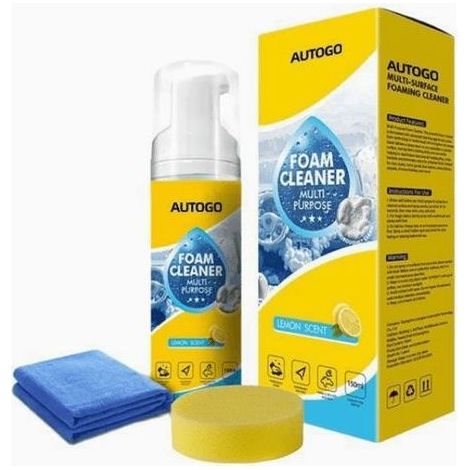 Nettoyant mousse multi-usages 150 ml pour sièges de voiture. tapis et intérieur de maison. Spray mousse avec éponge et serviette.