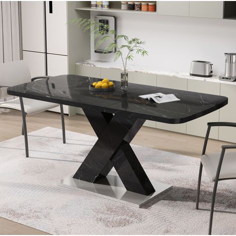 Mesa extensible rectangular 120-160 cm, tablero efecto mármol negro, MDF y acero HAVRYA (1/5)