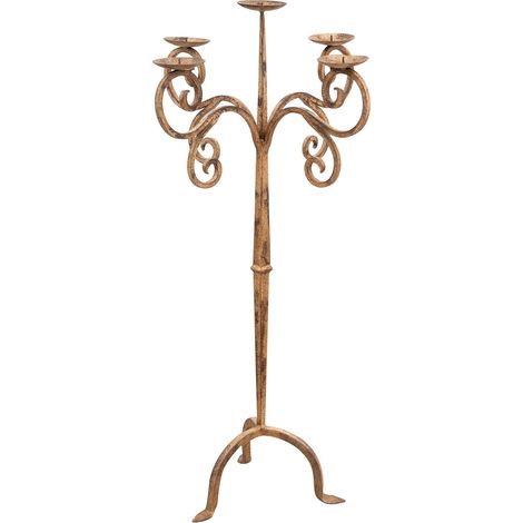 Handmade wrought iron candlestick in antique cream finish L49XPR49XH94 cm