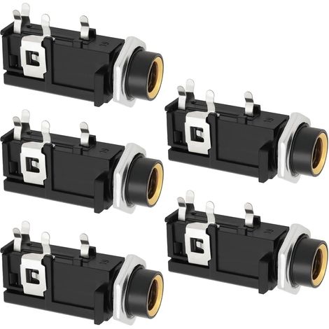 Set of 5 Gold-Plated 6.35mm Stereo Headphone Jacks with Gasket for PCB, Guitar, Microphone, Headphones (1/5)