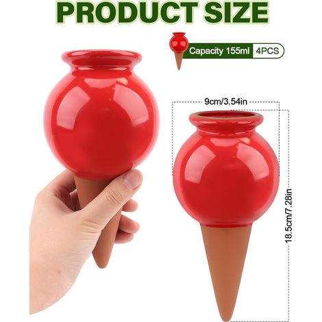 Kalolary Lot de 4 Cônes d'Arrosage Autonomes en Terre Cuite, Globes Goutteurs Décoratifs pour Plantes - Système d'Arrosage Automatique pour Plantes d'Intérieur et d'Extérieur (Bouteille de Vin) (1/4)