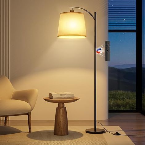 Floor Lamp, Living Room Floor Lamp with Remote Control, Dimmable Arc Living Room Lamp with Foot Switch, 3 Colour Temperatures, Suitable for Living Room, Bedroom and Office (1/5)