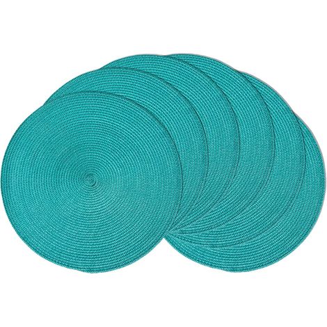 Lot de 6 sets de table ronds tressés, résistants à la chaleur, lavables, antidérapants pour table de salle à manger, cuisine et décoration d'intérieur (turquoise)'Turquoise L'Turquoise'L (1/5)