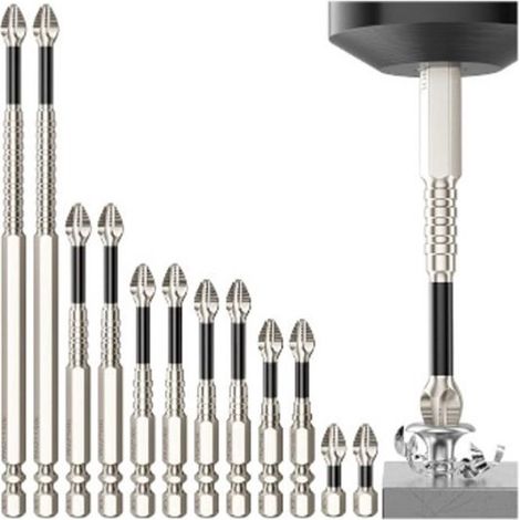 Jeu de 12 embouts de vissage magnétiques haute performance, embouts de meulage K5 résistants aux chocs, tête de vissage magnétique, 25, 50, 65, 70, 90, 150 mm (12 pièces) (1/5)