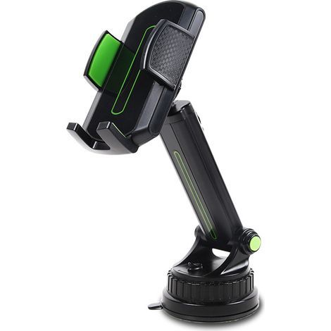 Soporte para teléfono de coche, soporte 3 en 1 con rejilla de ventilación y ventosa, protección total (negro/verde) (1/5)