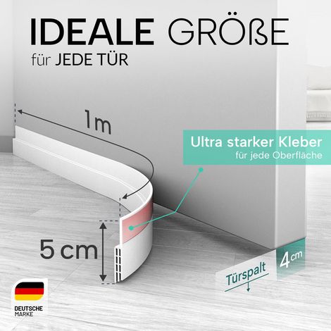 Joint de bas de porte / Boudin de porte — Joint adhésif haut de gamme (installation rapide et facile) — (Lot de 1, 1 m, blanc, largeur 50 mm [pour fentes de 10 à 30 mm]) (1/4)