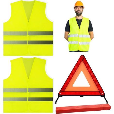 Triangle de Signalisation, Gilet Jaune et Un Disque Bleu de Stationnement, Triangle et Gilet Jaune pour Voiture Kit de Sécurité Routière, Triangles de Signalisation Réfléchissants(3PCS) (1/5)