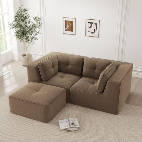Modulares Ecksofa aus Cordstoff mit breiten Armlehnen Braun OKMYHOME (1/5)
