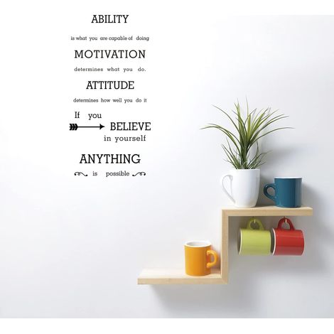 Stickers Muraux Motivaion Autocollant Mural Attitude Citations Stickers Murals Vinyle Autocollant Mural Cuisine Chambre Mur Art Décalcomanie Noir 30.5x62.7cm (1/5)