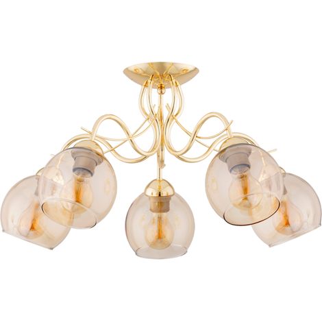 Plafonnier déco doré verre ambre 5xE27 62cm Naria Alfa (1/3)