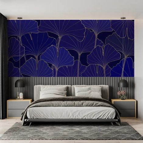 Papier Peint Feuillage - Ginkgo Bleu Nuit - 150 x 250 cm (1/2)