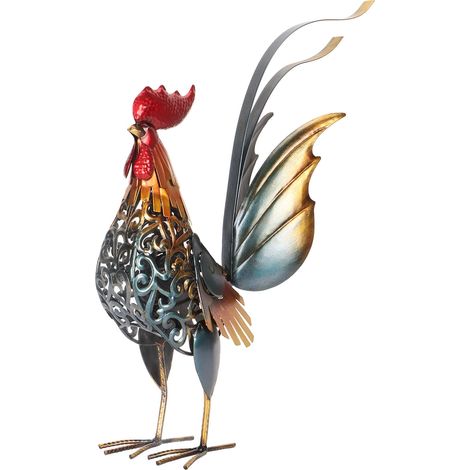 Geschnitzte Hahnenfigur aus Metall, dekorative Hahnenfigur aus Eisen für Garten, Terrasse, Zuhause