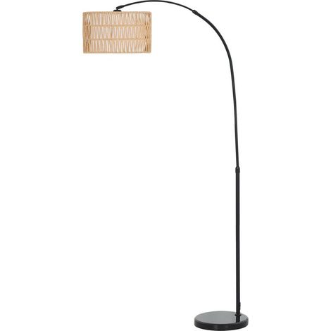 Stehlampe mit Schirm aus Hanfseil, höhenverstellbar, Fußschalter, Metall, schwarz (1/5)