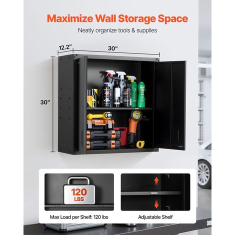 Armoire Murale Atelier, 76,2 x 31 x 76,2 cm, Armoire à Outils Garage Suspendue en Métal, Rangement Mural, avec Porte Verrouillable, Capacité 108,86 kg, pour Garage, Sous-sol, Cuisine, Entrepôt (1/5)