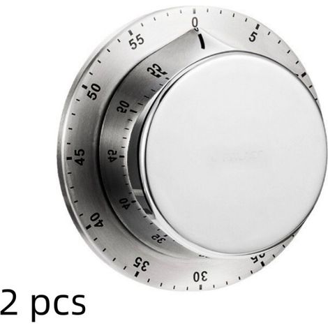 2 minuteries de cuisine magnétiques pour frigo ou micro-ondes, alarme mécanique sonore 70 dB, compte à rebours précis (argent + noir) (1/4)