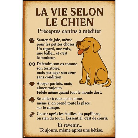 Plaque métal la Vie selon le chien 30,5 x 20 cm