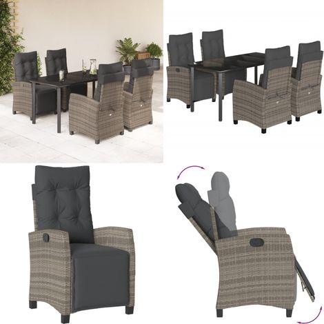 5-tlg. Garten-Essgruppe mit Kissen Grau Poly Rattan - Gartentisch - Gartenstuhl (1/5)