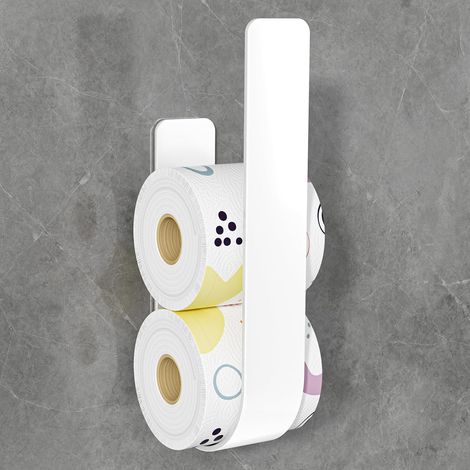 Porte Papier Toilette, Rangement Support Papier Toilette Mural pour 3 Rouleaux, Porte Papier WC sans Percage, Blanc (1/5)
