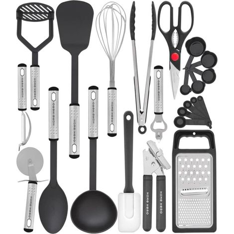 Ensemble d'ustensiles de cuisine Cuillères de cuisine - Ensemble d'accessoires de cuisine 23 pièces - Ustensiles de cuisine en nylon avec poignées en acier inoxydable - Outils de cuisson résistants à