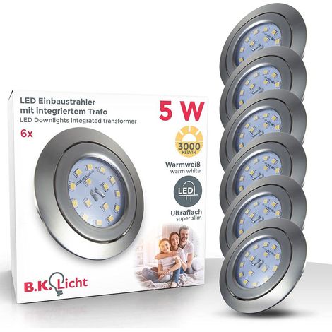 lot de 6 spots LED encastrables ultra-plats, orientables, 5W, plafonnier design, éclairage encastré intérieur, blanc chaud, 230V, IP23 (1/2)