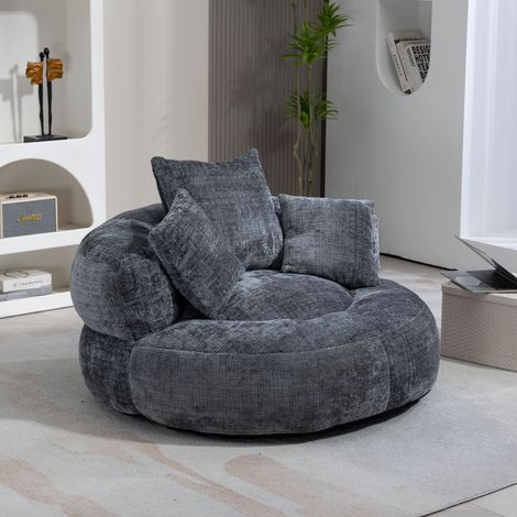Neche Fauteuil Relax en Chenille Grise,Assise Moelleuse avec 3 Coussins,Fauteuil Cocoon Nuage Sans Montage,Charge 250 kg,pour Salon,Chambre (1/5)
