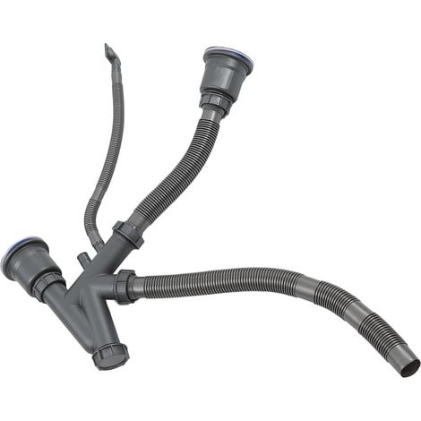 Pack de vidange double pour lavabo, raccord rapide, compatible évier 2 bacs L50S05 (1/5)