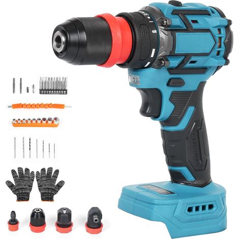 21V Akku-Bohrschrauber-Set, Makita-kompatibel mit 4 Bohrfuttern (Akku/Ladegerät nicht enthalten) - 600W, 45 Nm - Für Heimwerker und Profis (1/5)